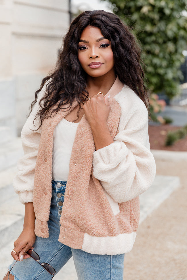 Pink fluffy bomber clearance jacket