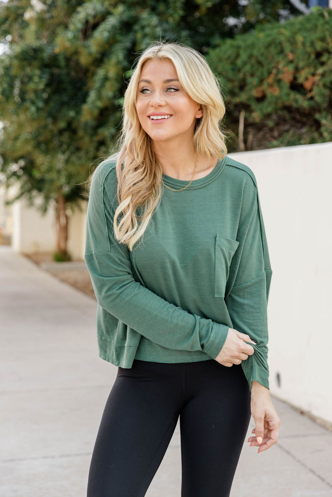 Watch Out Olive Pocket Long Sleeve Top