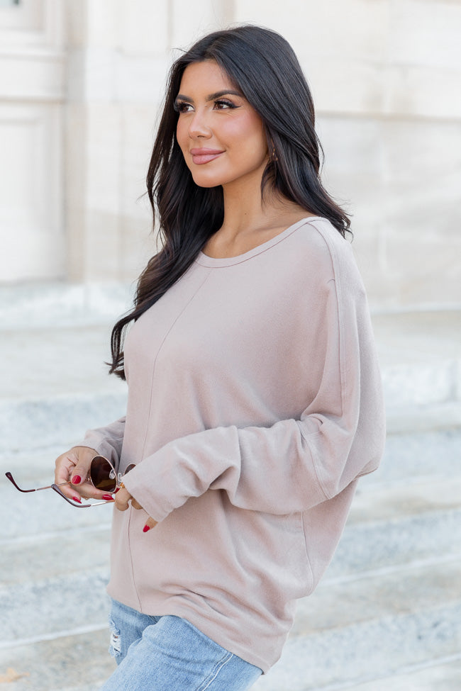 Cozier Than Ever Mocha Brushed Knit Oversized Top