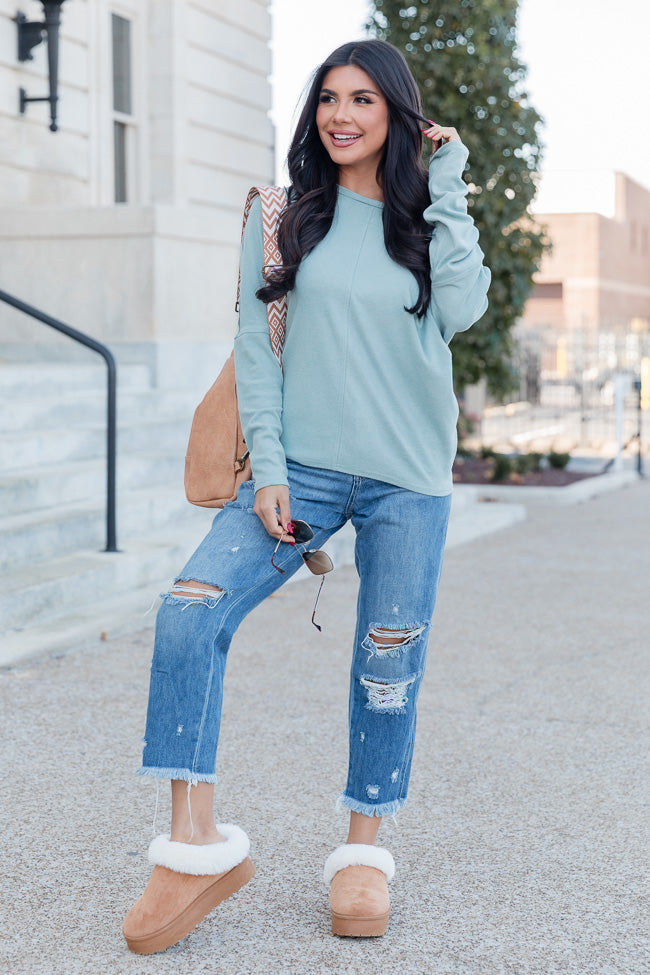 Cozier Than Ever Sage Brushed Knit Oversized Top