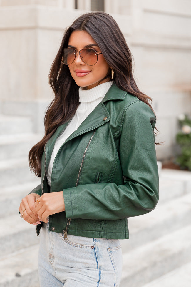Always With You Hunter Green Faux Leather Moto Jacket