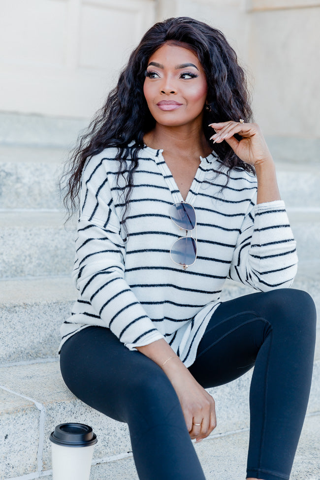 Grateful Life Ivory Striped Knit Top