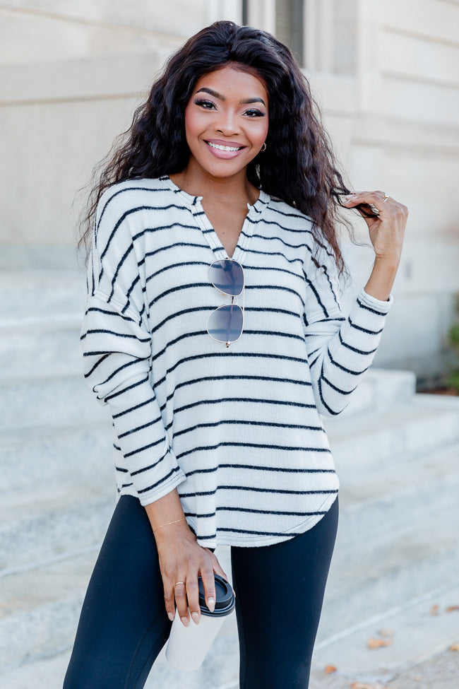 Grateful Life Ivory Striped Knit Top