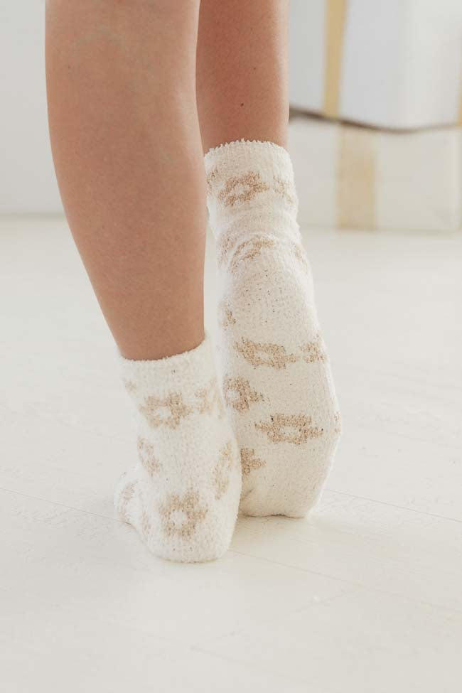 Cozy Toesies Brown Neutral Daisy Print Socks