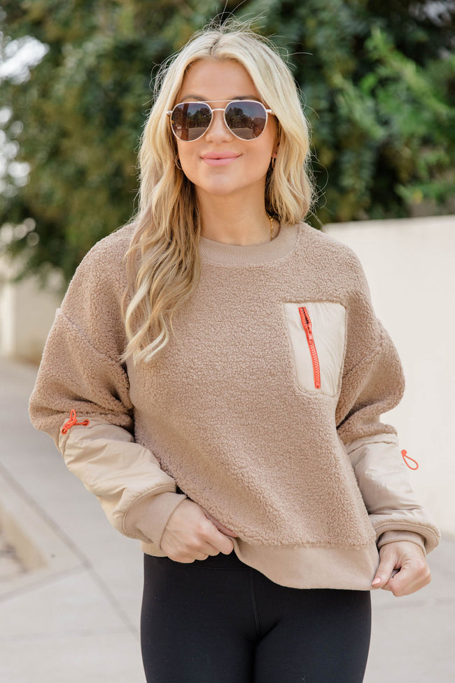 Never Left Behind Orange and Taupe Sherpa Pullover FINAL SALE