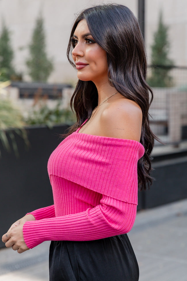 Entertain Me Hot Pink Off The Shoulder Ribbed Top