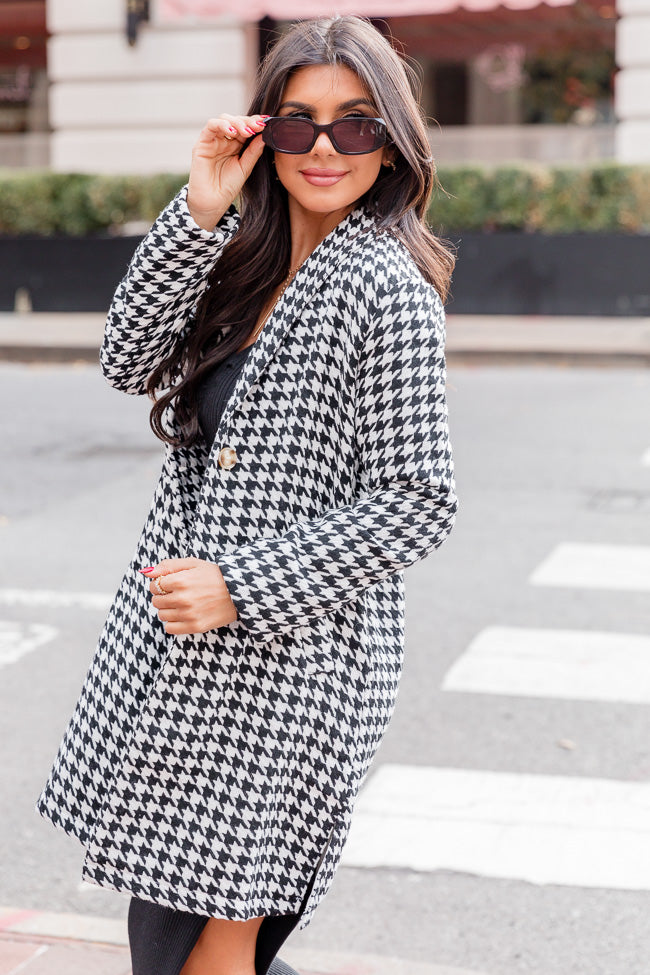 Get On Board Black Houndstooth Coat – Pink Lily