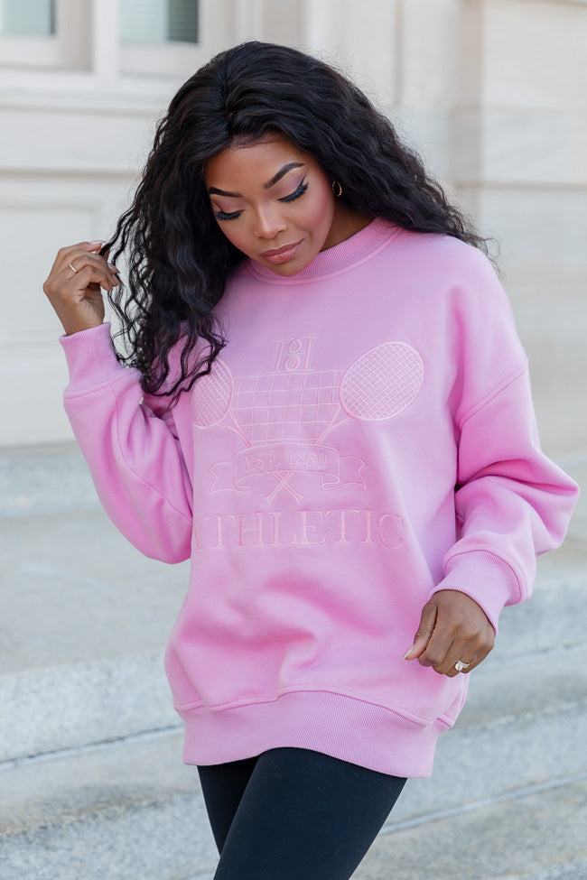 Sporty Chic Pink Oversized Embroidered Sweatshirt