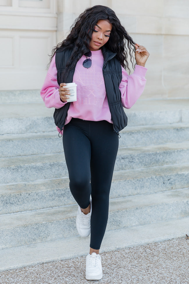 Sporty Chic Pink Oversized Embroidered Sweatshirt