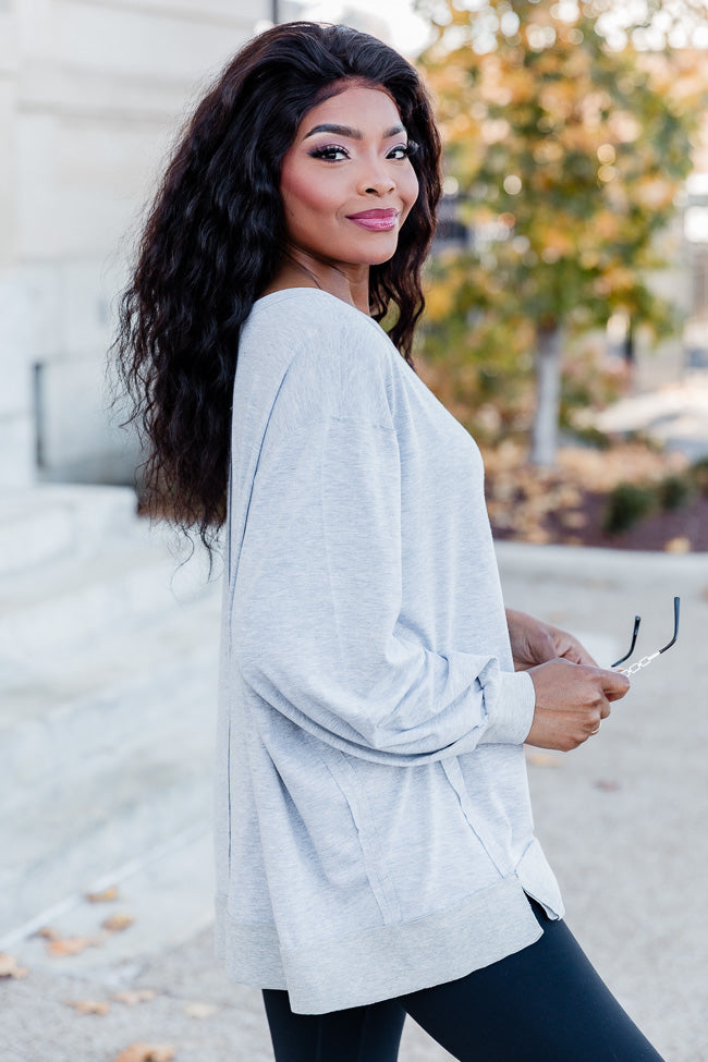 By The Fireplace Heather Grey Oversized Knit Top