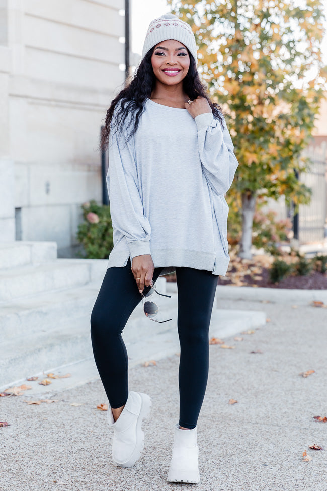 By The Fireplace Heather Grey Oversized Knit Top