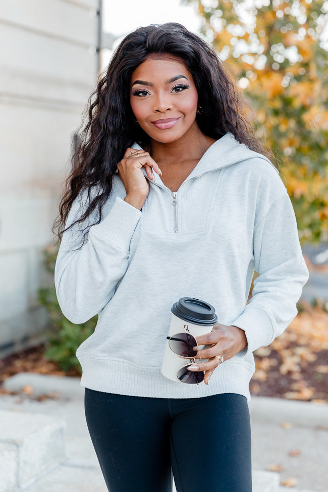 Let's Wind Down Oatmeal Ribbed Trim Quarter Zip Pullover