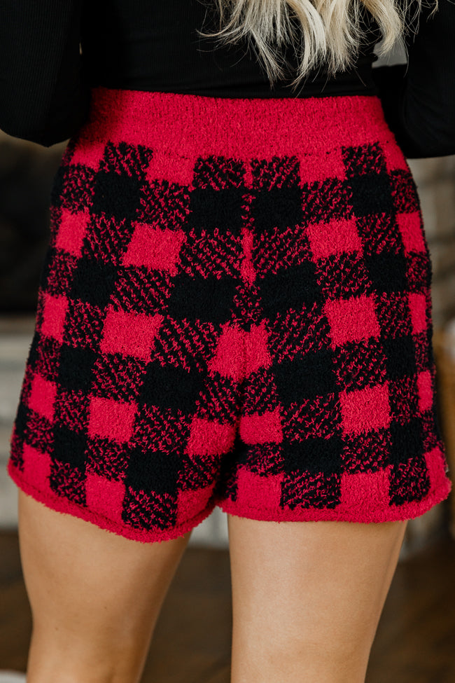 Most Wonderful Time Fuzzy Red and Black Plaid Lounge Shorts FINAL SALE