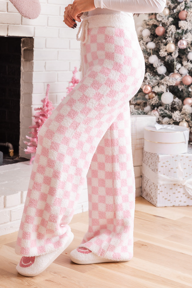 Movies And Chill Fuzzy Pink Checkered Lounge Pants