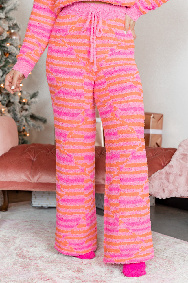 Movies and Chill Pink Orange Print Fuzzy Lounge Pants