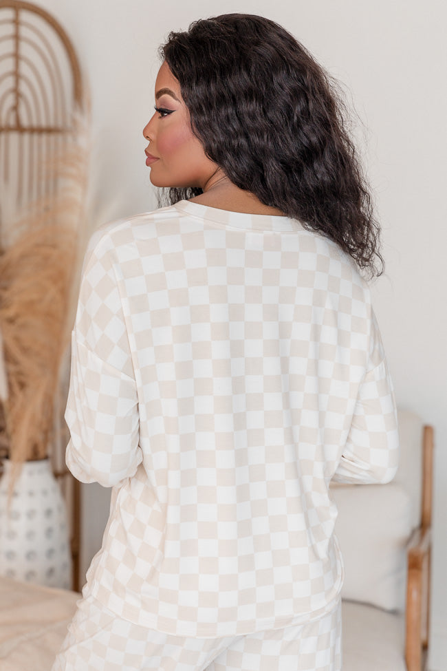 No Problem Beige Checkered Lounge Top