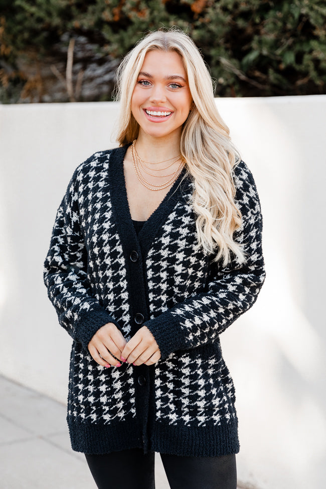 At Your Best Ivory And Black Fuzzy Houndstooth Cardigan