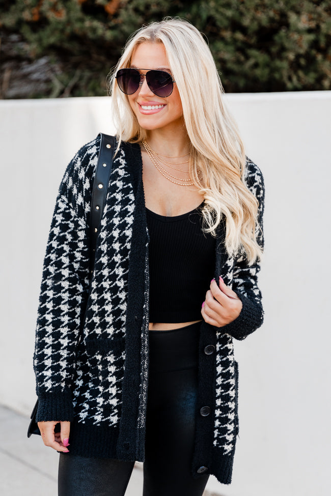 At Your Best Ivory And Black Fuzzy Houndstooth Cardigan