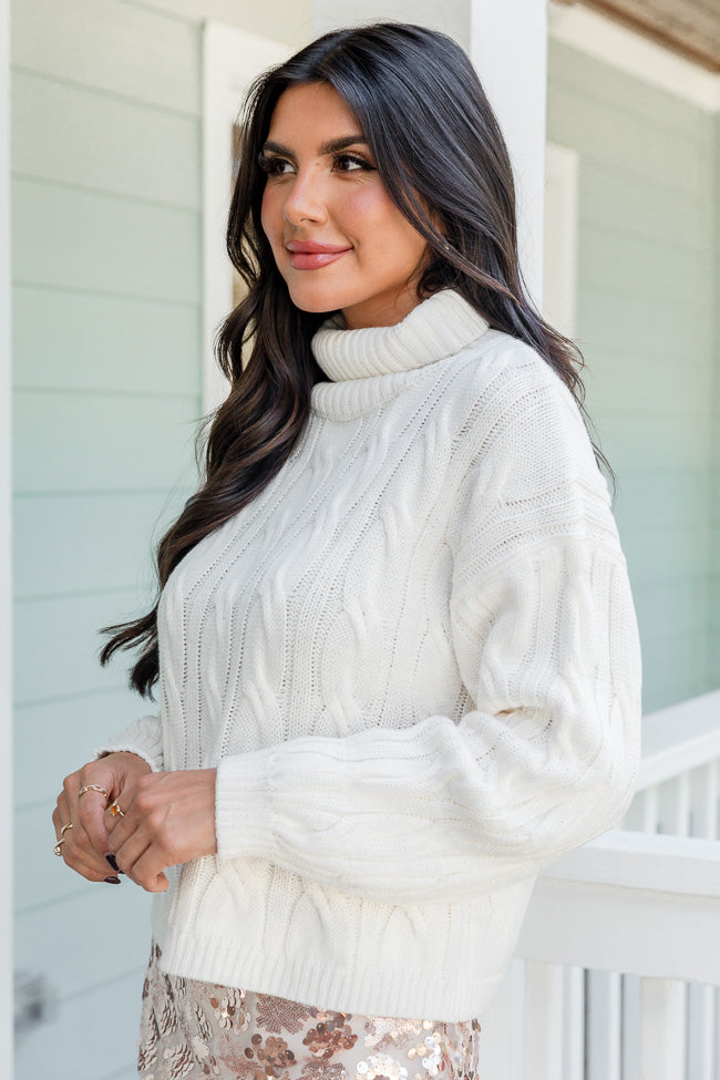 A Small Favor Cream Cable Knit Turtleneck Sweater