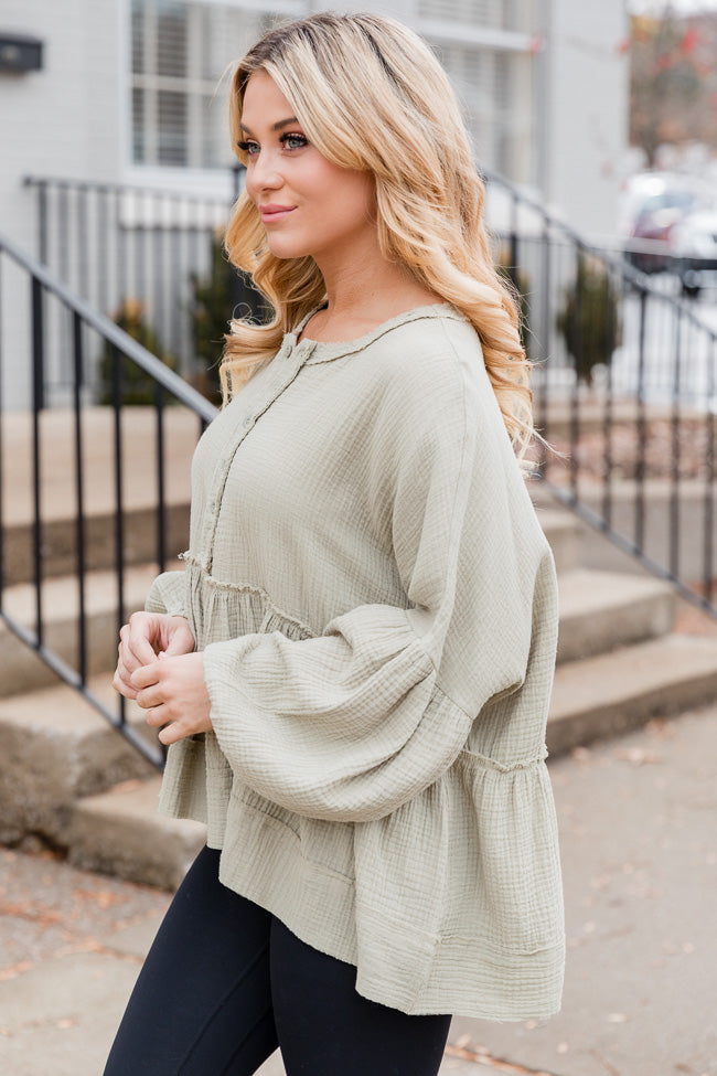 Escaping Reality Olive Oversized Henley Blouse