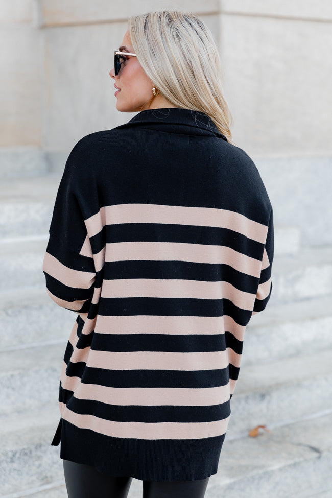 Pulling Heartstrings Black And Tan Striped Quarter Zip Pullover
