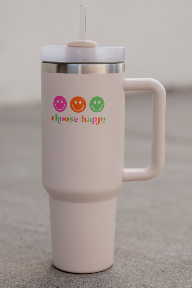 Sippin' Pretty Neutral Smiley and Daisy Checkered 40oz Drink Tumbler With  Lid And Straw
