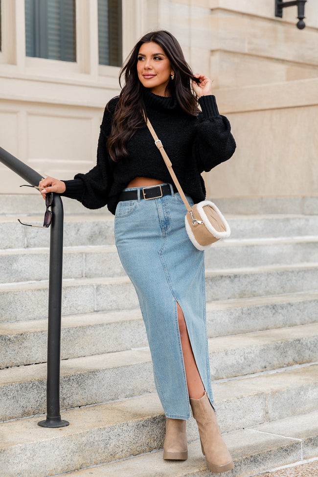 Green denim midi on sale skirt