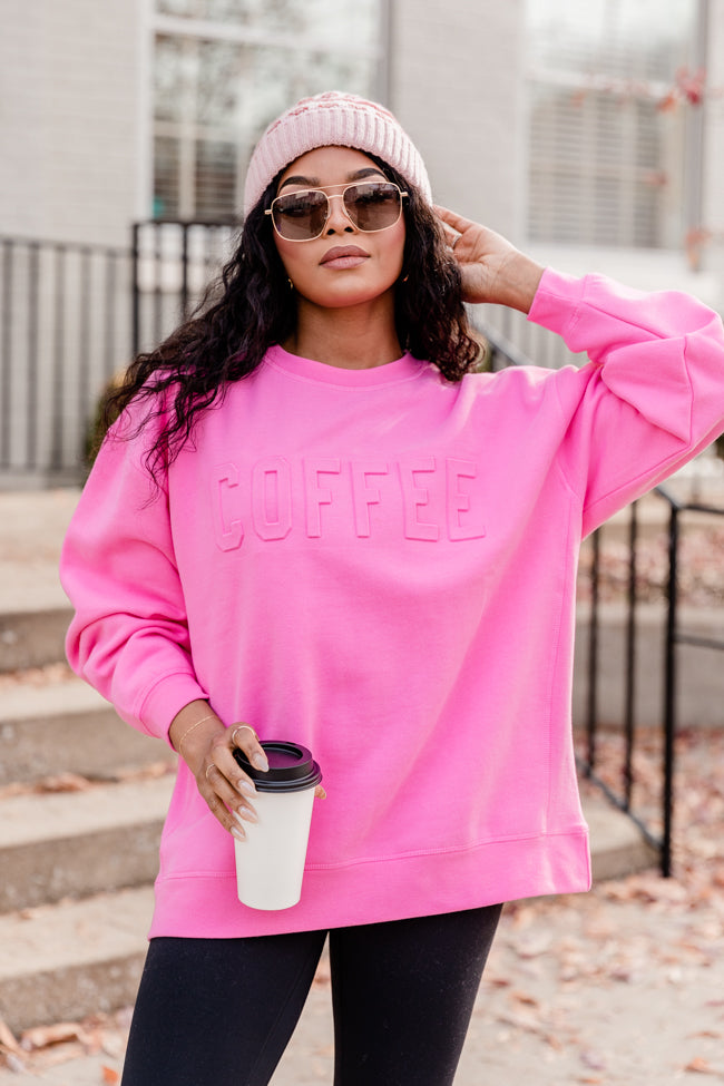 Coffee Embossed Power Pink Graphic Sweatshirt FINAL SALE