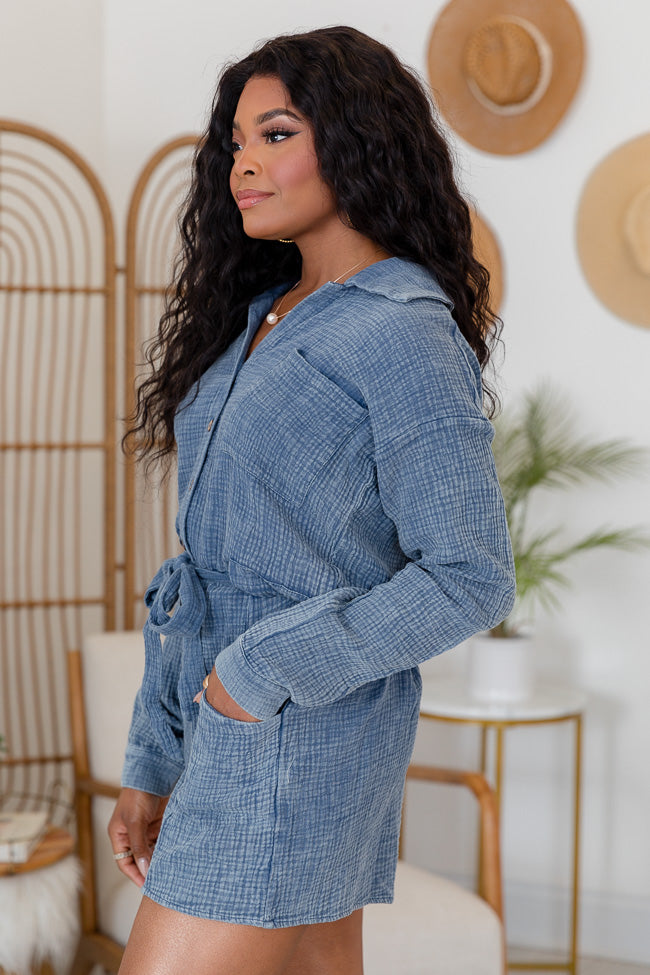 Out of Town Dark Chambray Acid Wash Romper