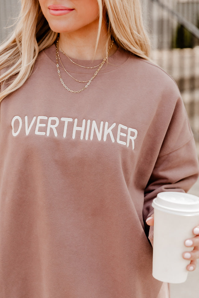Overthinker Mocha Oversized Graphic Sweatshirt