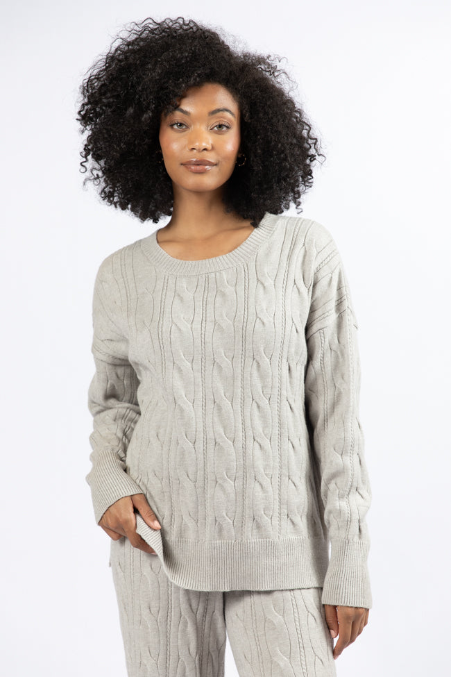 Forever Winter Grey Cable Knit Lounge Top DOORBUSTER Pink Lily