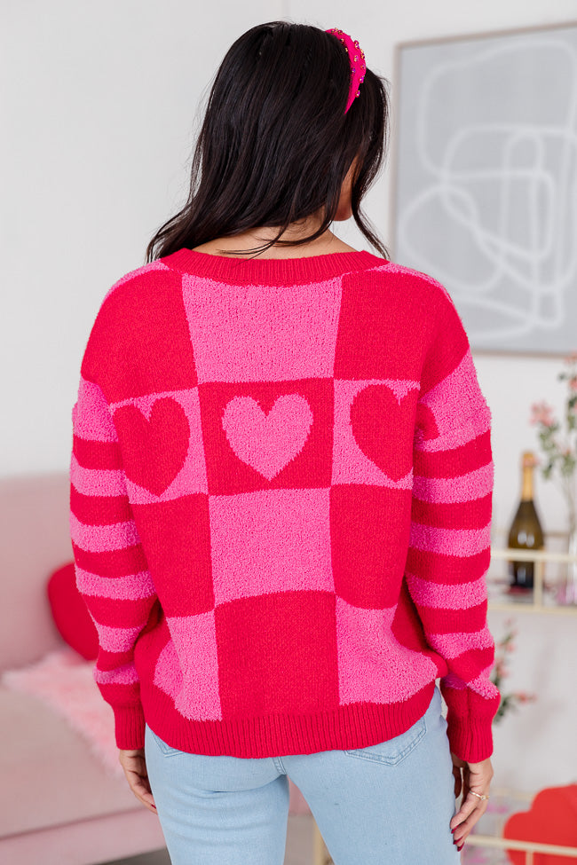 Together Forever Pink And Red Fuzzy Heart Sweater FINAL SALE