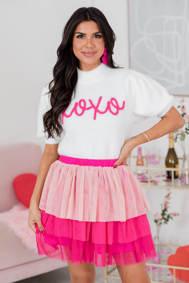 Hugs and Kisses Pink and Ivory XOXO Short Sleeve Sweater FINAL SALE