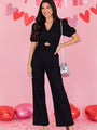 Finding Romance Black Denim Puff Sleeve Cut-Out Jumpsuit FINAL SALE