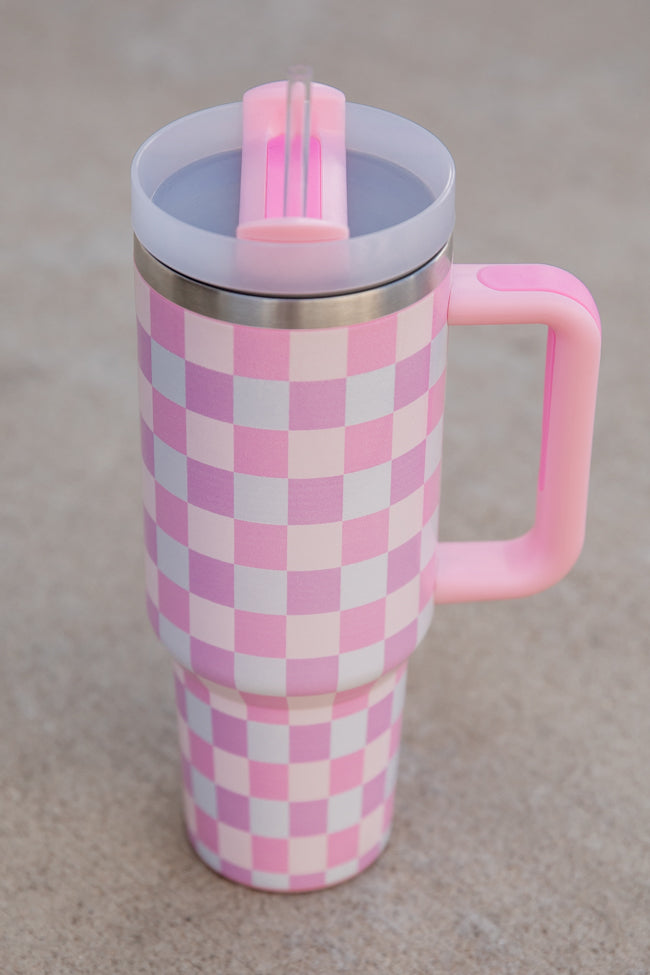 Sippin' Pretty Multi Pastel Checkered 40 oz Drink Tumbler With Lid And Straw