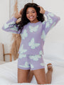 Beautiful Dreams Purple and Blue Butterfly Printed Two-Piece Lounge Set FINAL SALE