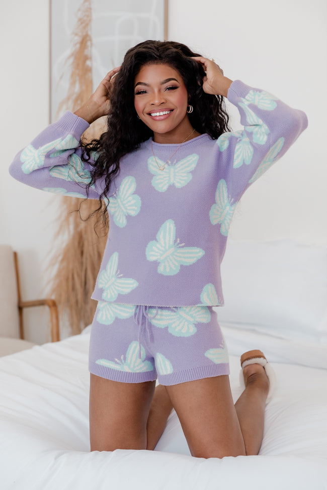 Beautiful Dreams Purple and Blue Butterfly Printed Two-Piece Lounge Set