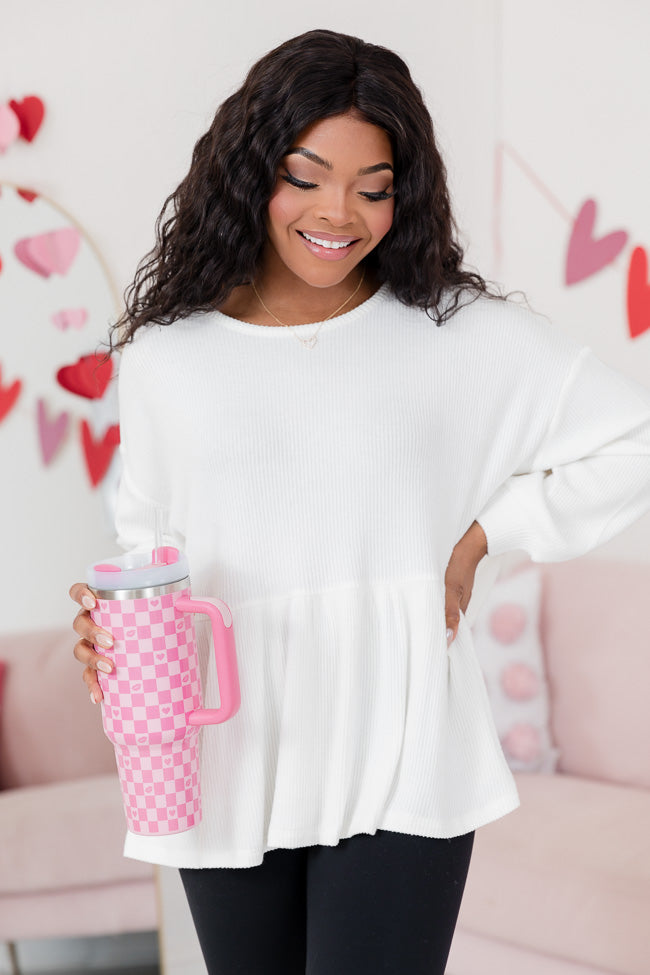Starts With You Ivory Brushed Rib Peplum Top FINAL SALE