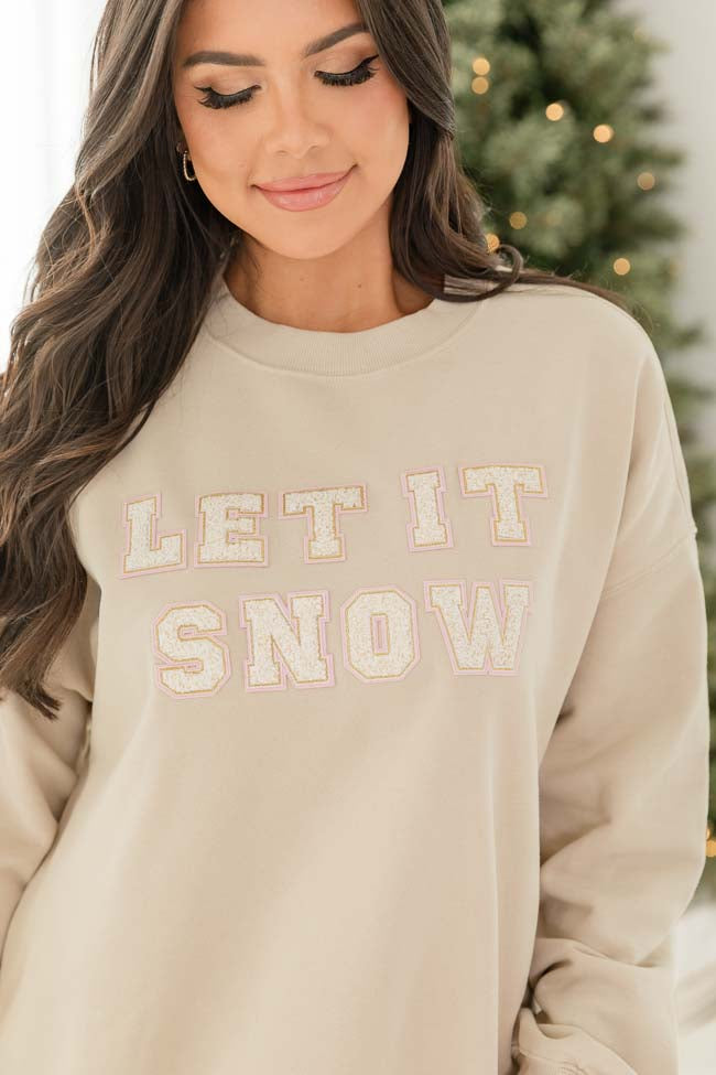 Let it Snow Chenille Patch Ivory Oversized Graphic Sweatshirt FINAL SA –  Pink Lily