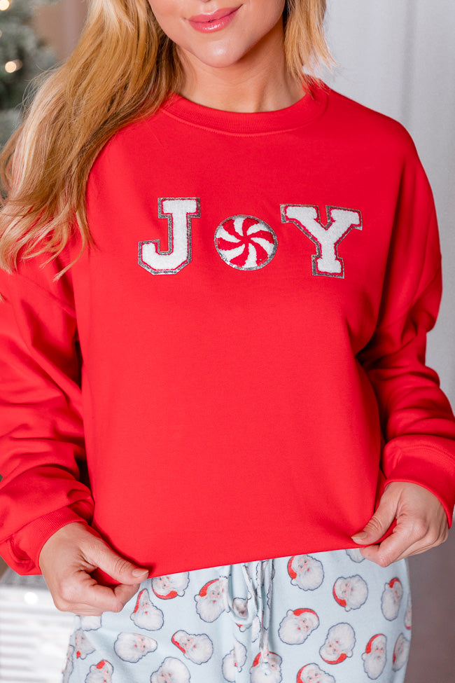 Joy Chenille Patch Red Oversized Graphic Sweatshirt