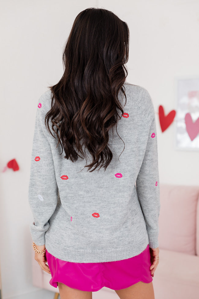 Still Crushing Grey Lip Embroidered Sweater