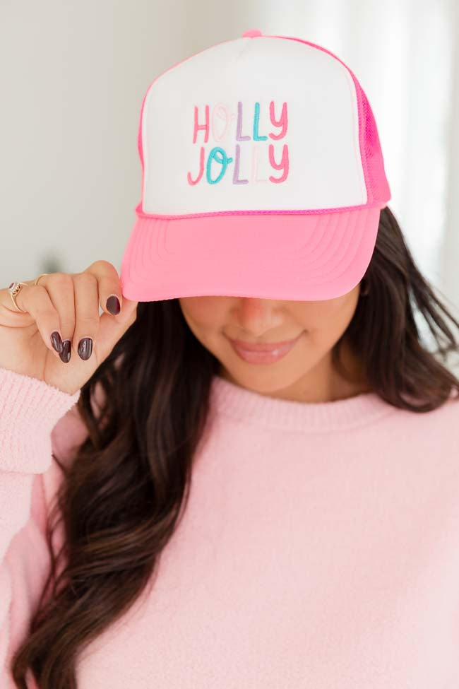 Holly Jolly White and Pink Trucker Hat