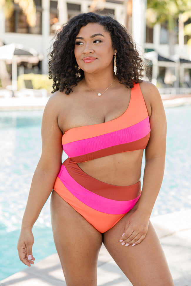 Deep Waters Striped Ribbed One Piece Cut-Out Swimsuit