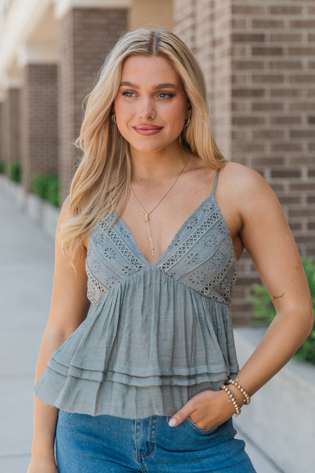 Nowhere To Go Olive Crochet Padded Bust Tank FINAL SALE