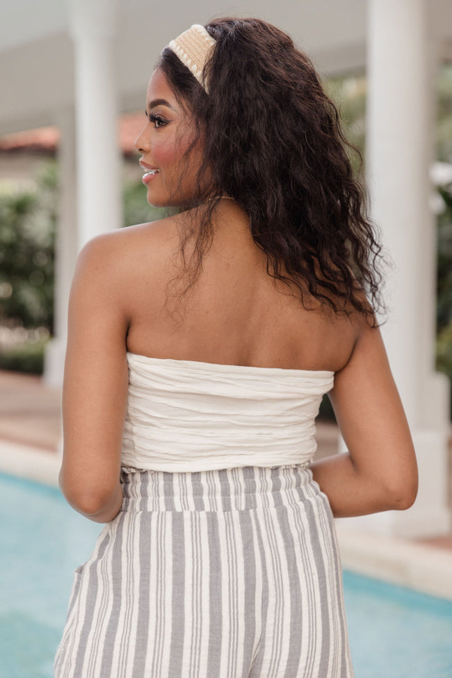 Taking Your Time Ivory Textured Strapless Knit Top