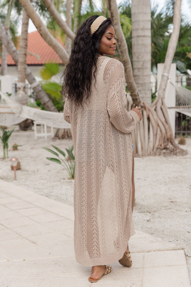 Moment In The Sun Taupe Open Knit Cardigan