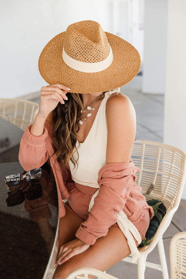 Banded Sun Hat with Frayed Brim