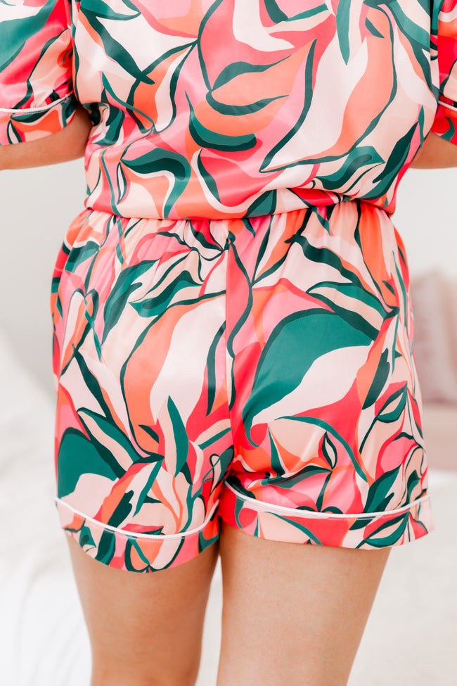 Slumber Party in Tropical Wonder Silk Pajama Shorts Pink Lily