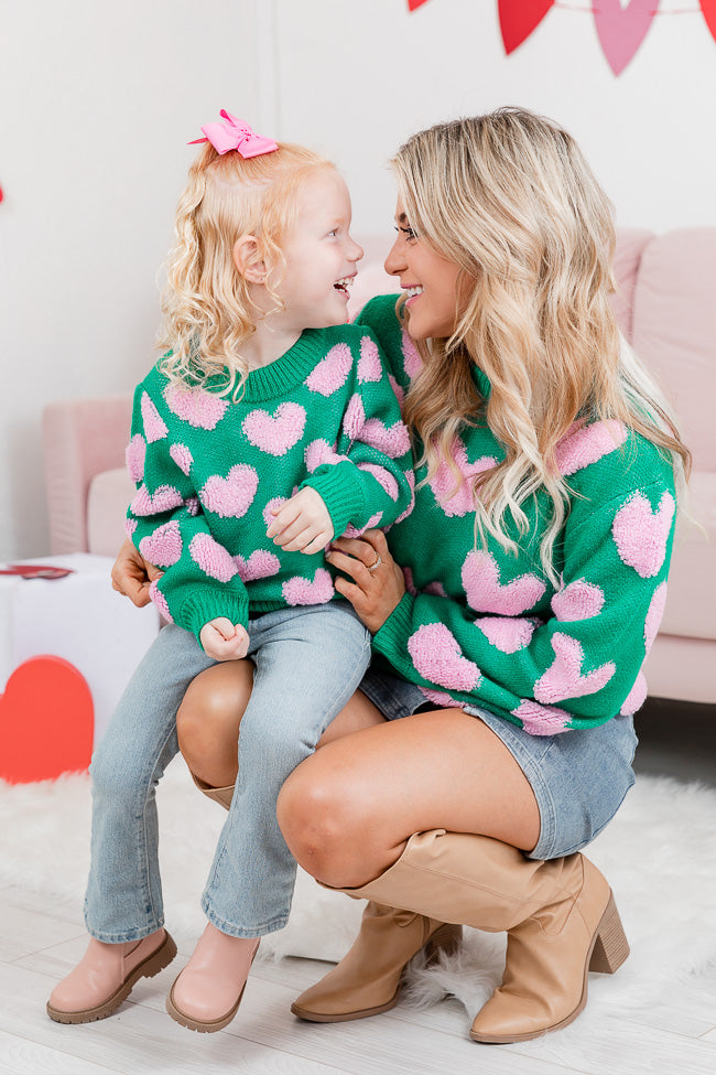 Kid's I'll Be There Green Fuzzy Heart Sweater FINAL SALE