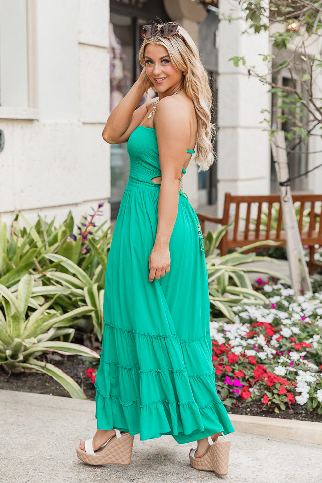 A Peaceful Place Green Smocked Top Halter Maxi Dress